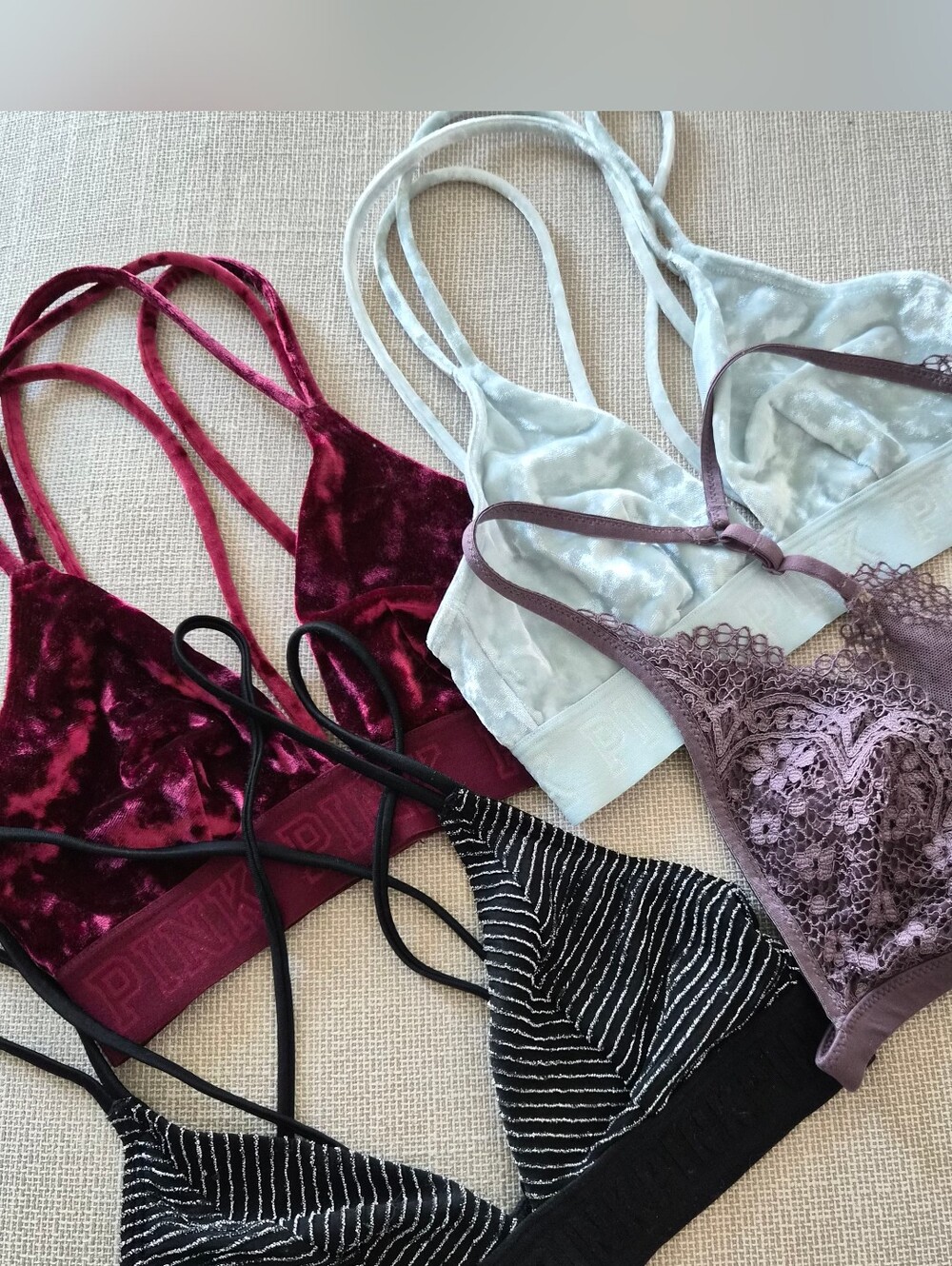 PINK & VS Bralette Set - Burgundy, Light Blue, Mauve, Black